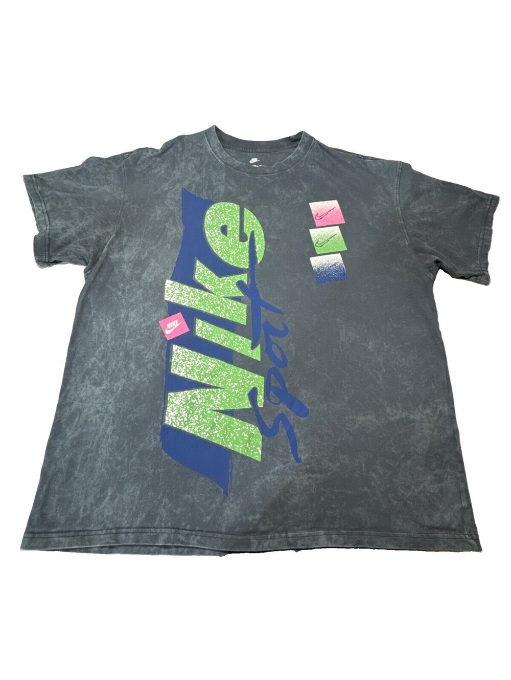 Nike Graphic Tee Mens Size XL Loose Fit Acid Wash Charcoal Neon Retro 90s Style